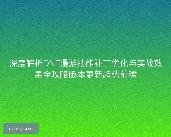深度解析DNF漫游技能补丁优化与实战效果全攻略版本更新趋势前瞻